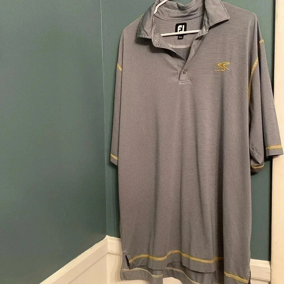Foot joy mens XL golf polo - blue/white stripe with yellow accent - Picture 1 of 6
